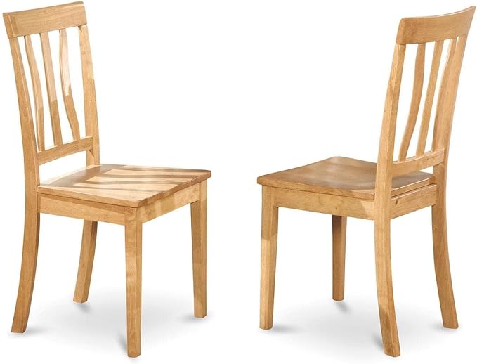 East West Furniture ANC-OAK-W Antique Dining Room Chairs - Slat Back Wooden Seat Chairs, Set of 2, Oak