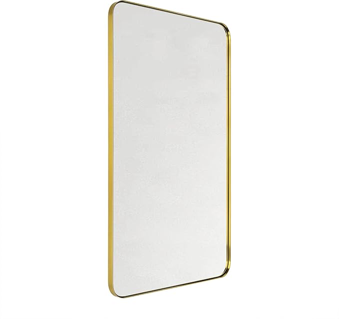 GRACTO 24x40'' Brushed Gold Metal Framed Bathroom Mirror for Wall in Stainless Steel Rounded Rectangular Bathroom Vanity Mirrors Wall Mounted