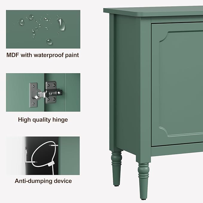 RoyalCraft Buffet Cabinet with 3 Drawers & 2 Doors, Vintage Sideboard with Storage, Mid Century Modern Painted Coffee Bar Table for Entryway, Living Room, Dining Room, Green