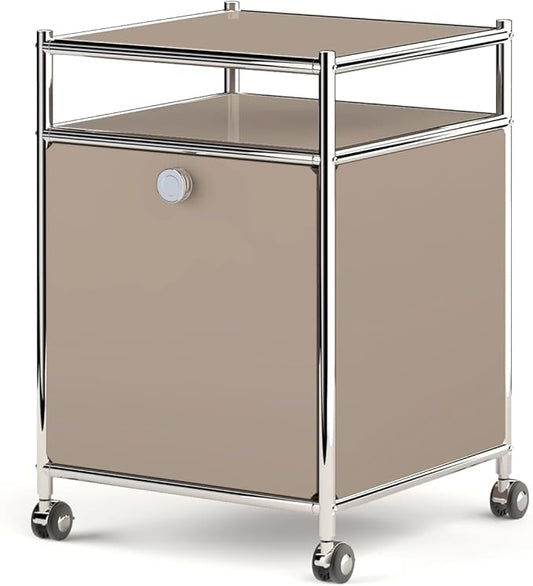 Elegant Matte Storage Cart with 22.8" Height - Perfect Side Table, Night Stand - Large Capacity with Flap Door, Detachable Wheels - Ideal for Home, Office, Bedroom, Kitchen (Taupe)