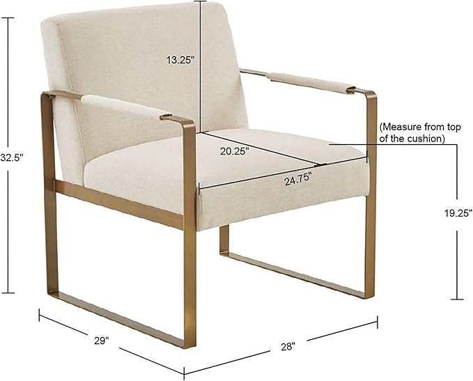 Martha Stewart Upholsterd Accent Chair Living Room Furniture - Modern Design, Comfortable Foam Seat Cushion Bedroom Lounge, Sophisticated Finished, Sturdy Frame, Cream/Gold, 28.5" W x 29" D x 32.5" H