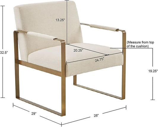 Martha Stewart Upholsterd Accent Chair Living Room Furniture - Modern Design, Comfortable Foam Seat Cushion Bedroom Lounge, Sophisticated Finished, Sturdy Frame, Cream/Gold, 28.5" W x 29" D x 32.5" H