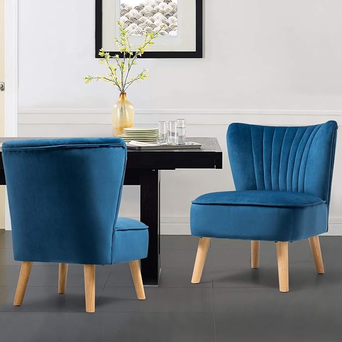 Giantex Set of 2 Velvet Accent Chair, Upholstered Modern Sofa Chair w/Wood Legs, Thickly Padded, Small Armless Wingback Club Chairs for Living Room Bedroom Furniture