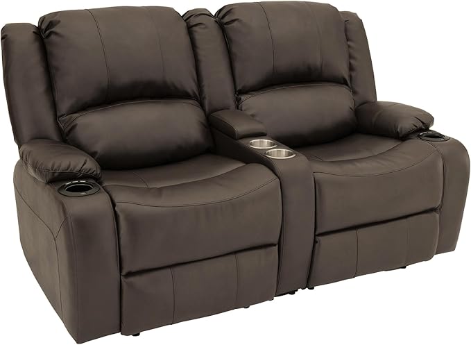RecPro Charles 64" Powered Recliner RV Sofa with Console and Cupholders | Zero Wall Loveseat for Camper | Wall Hugger Couch with 2023 Updated Fabric (Chestnut)