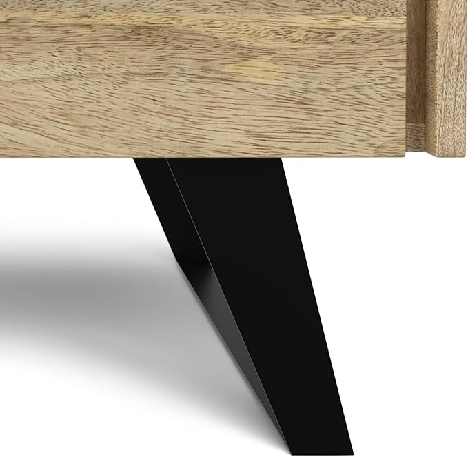 SIMPLIHOME Lowry Solid Mango Wood and Metal 22 inch Wide Rectangle Modern Industrial Side Table in Natural for the Living Room and Bedroom
