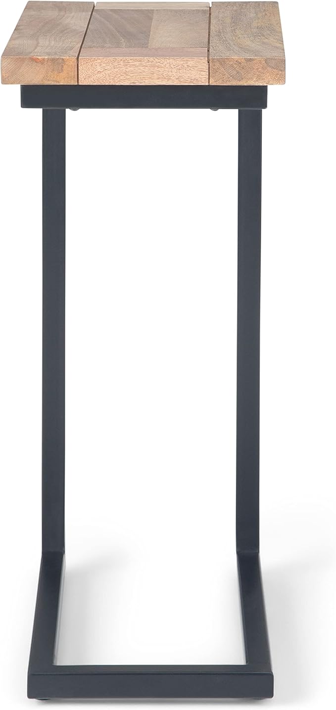 SIMPLIHOME Skyler C-Side Table - 18" Wide x 24" High Solid Mango Wood and Metal Slide-Under Table in Natural, Industrial Accent Table or End Table for Living Room or Bedroom with Open Frame, Assembled