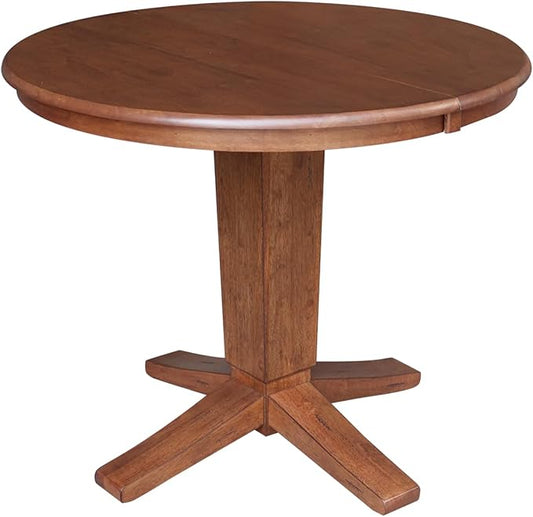 IC INTERNATIONAL CONCEPTS 36" Solid Wood Round Top Pedestal Dining Table with 12" Leaf - 30.1" H