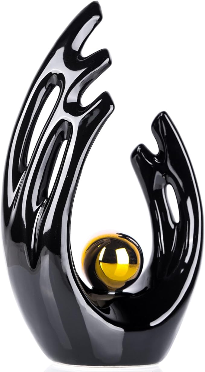 XMGZQ Ceramic Abstract Statues and Sculptures, Black and Gold Art Ceramic, Modern Home Decor for Living Room, Dining Table, Coffee Table, Shelf, Entrance, Desktop Sculpture