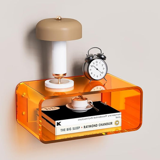 Acrylic Floating Nightstand, Bedside Table, Nightstand Shelf Wall Mounted Bedside Shelf (Orange, Small)