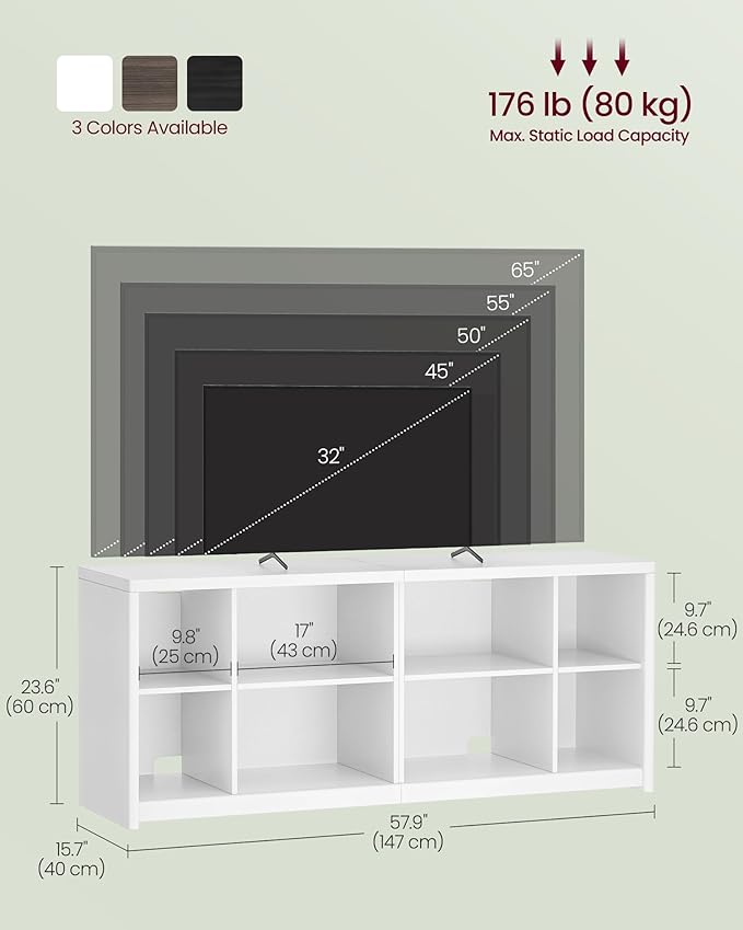 VASAGLE TV Stand for TVs up to 65 Inches, TV Cabinet with Storage Shelves, TV Console Table, Easy to Assemble, for Living Room, Bedroom, Study, Cloud White ULTV111W01