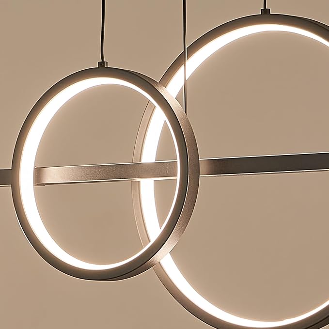 Modern Black Gold Chandeliers for Dining Room, Dimmable LED Chandelier Linear Pendant Light for Kitchen Island, 39in Globe Haning Pendant Chandelier Lighitng with Remote (2 Rings, 3000lm)