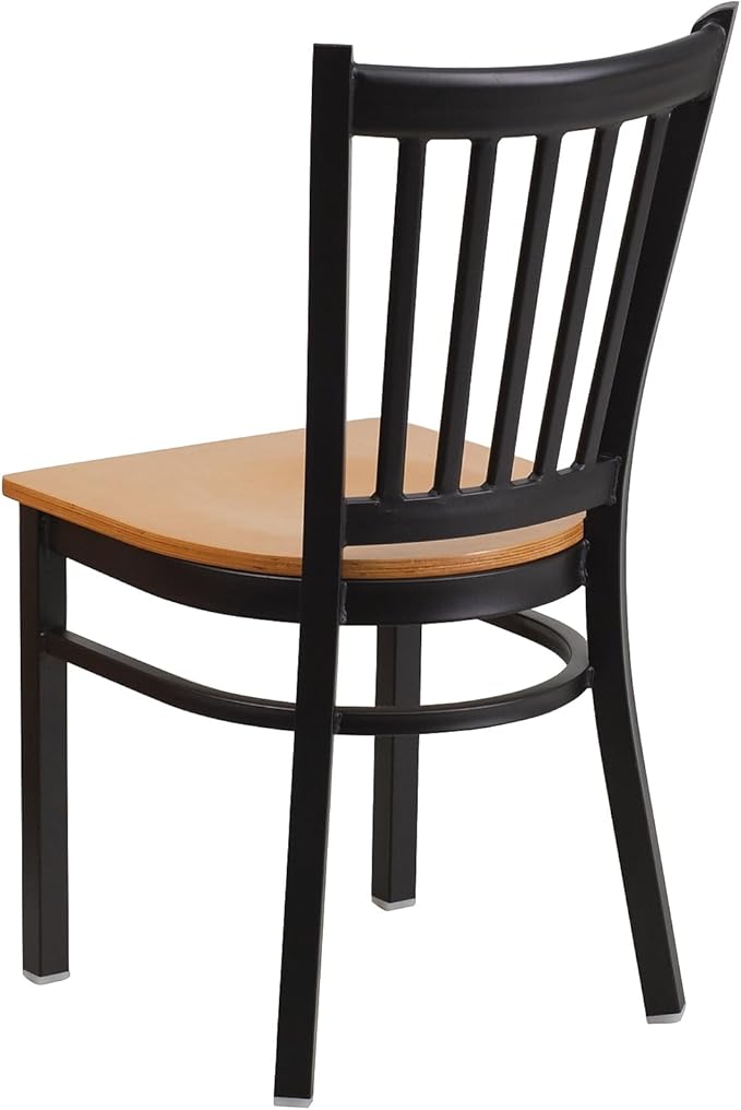 Flash Furniture 2 Pack HERCULES Series Black Vertical Back Metal Restaurant Chair - Natural Wood Seat