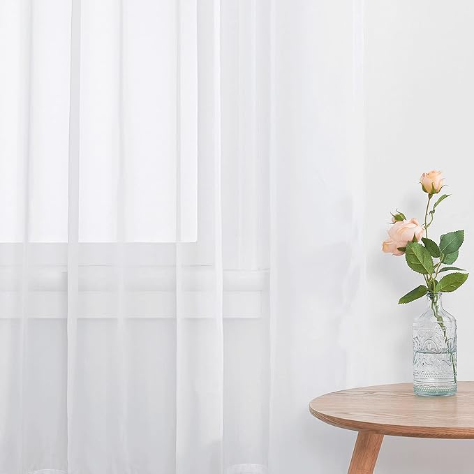 NICETOWN White Short Kitchen Curtains 30 inches Long, Dual Rod Pockets Soft Voile Sheer Elegant & Airy Small Window Treatments for Bedroom/Kitchen, 2 Panels, W60 x L30