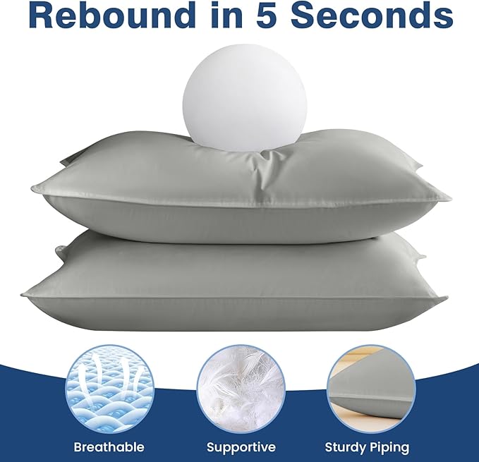 Goose Feather Down Pillows Standard Size Set of 2, Ultra Soft 100% Organic Cotton Fabric 700TC, 900 Fill Power Luxury Hotel Collection Bed Gusseted Pillows 2 Pack for Back, Stomach or Side Sleepers