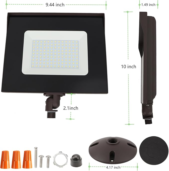 Dusk to Dawn 80W Outdoor LED Flood Light with 1/2" Knuckle Mount (Plate Included), 5000K 10400LM 120V, ETL Waterproof LED Security Flood Lighting for Sign/Flagpole/Tree/Yards/Advertising Boards