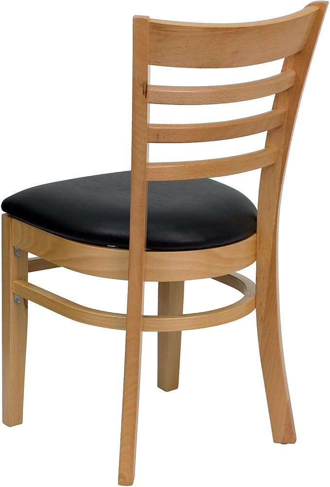 Flash Furniture HERCULES Series Ladder Back Natural Wood Restaurant Chair - Black Vinyl Seat