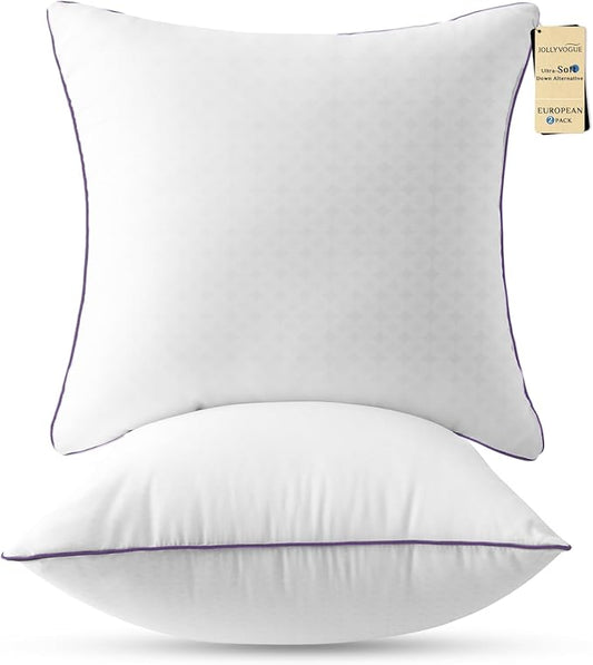 JOLLYVOGUE Euro Size Pillows Set of 2, 26'' x 26'' Cooling Bed Throw Pillows with Super Soft Down Alternative Fill, Luxury Fluffy Hotel Quality for Bed, Couch, and Sofa