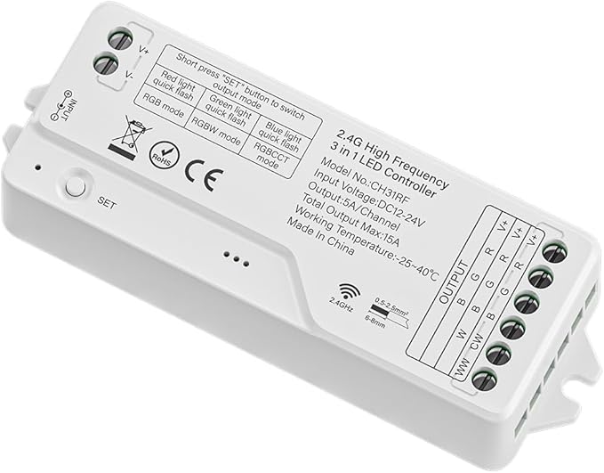 BTF-LIGHTING CH31RF 2.4GHz RF RGB Controller 20kHz High Frequency PWM Silent No Humming Flicker-Free Dimmer for RGB RGBW RGBCCT LED Strips with Tuya Gateway(GW01W) Alexa Smart Life App (No Remote)