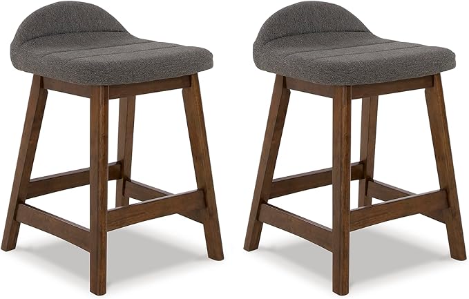 Signature Design by Ashley Lyncott Casual Counter Height Upholstered Bar Stool with Foam Cushion, 2 Count, 24.25" Seat Height, Wood Frame, Charcoal & Brown