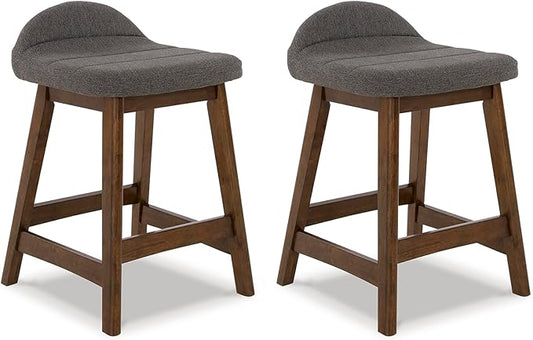 Signature Design by Ashley Lyncott Casual Counter Height Upholstered Bar Stool with Foam Cushion, 2 Count, 24.25" Seat Height, Wood Frame, Charcoal & Brown