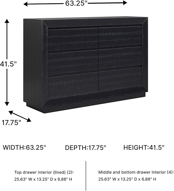 Signature Design by Ashley Londer Casual 6-Drawer Dresser with Safety Stop and Felt Lined, Black