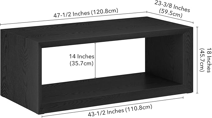 Henn&Hart 48" Rectangular Wood Coffee Table with Open Storage Shelf for Living Room, Family Room, or Office, Natural Black