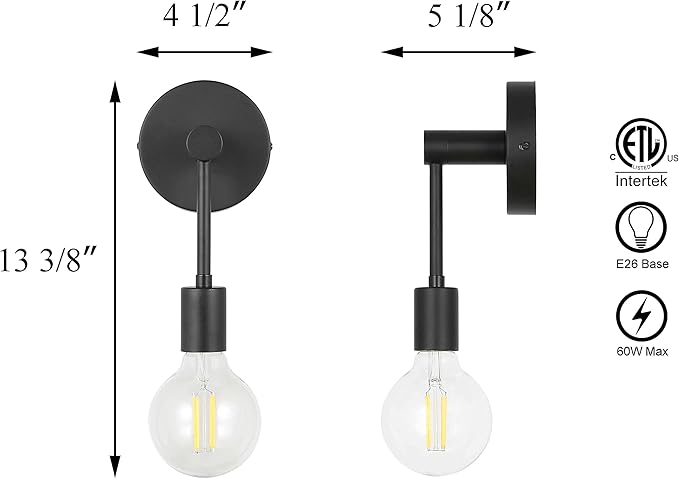 XiNBEi Lighting Wall Sconce Single 1 Light Sconces Wall Light with LED Bulb, Black Vanity Light for Bathroom Hallway Bedroom XB-W1234-1-MB-G30