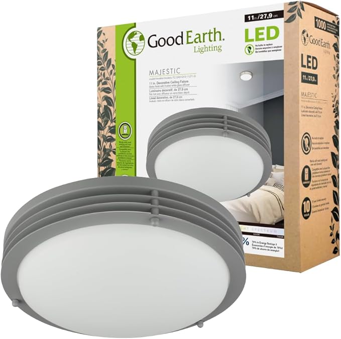 Good Earth Lighting Majestic Ceiling Fixture, 11-in, 1100 Lumens, Dimmable, Matte Grey