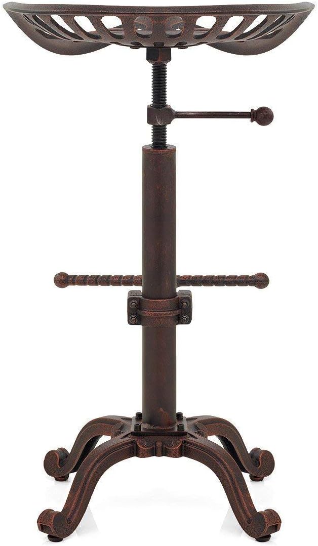 LOKKHAN Tractor Seat Bar Stool-Rustic Industrial Bar Stool-Farmhouse Cast Iron Swivel Stool-Counter Height Adjustable-Extra Tall Pub Height-24-31 inch (Coppery Brown)