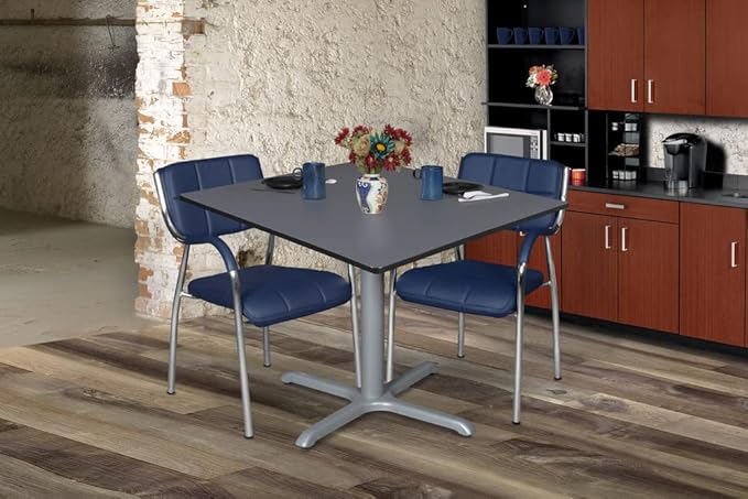 Regency Cain 48" Square X-Base Breakroom Table – Scratch Resistant Laminate Café Table for Lunchroom, Coffee Shops and Commercial Office Spaces (Grey, Grey Legs)