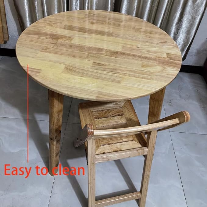 34.7" Solid Wood Round Dining Table, Rubberwood, Easy to Assemble, Multi-Use for Dining & Office Meetings, Natural Finish