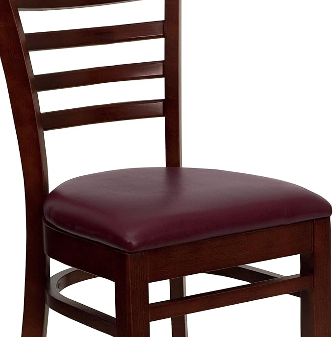 Flash Furniture HERCULES Series Ladder Back Mahogany Wood Restaurant Chair - Burgundy Vinyl Seat