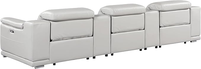 BlackJack Furniture Venice Top Grain Italian Leather Power Recline 8 Piece 5 Seater Sofa - 134" Theater Seating Modern Couch for Living Room Lounge with Adjustable Headrests & USB Port, Light Grey