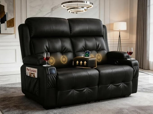 Reclining Loveseat, Massage Loveseat Recliner Sofa Heavy Weight Capacity, RV Love Seat Chair Clearance with Storage, Cup Holders, Wall Hugger Recliners Couches for Living Room & RV Campers