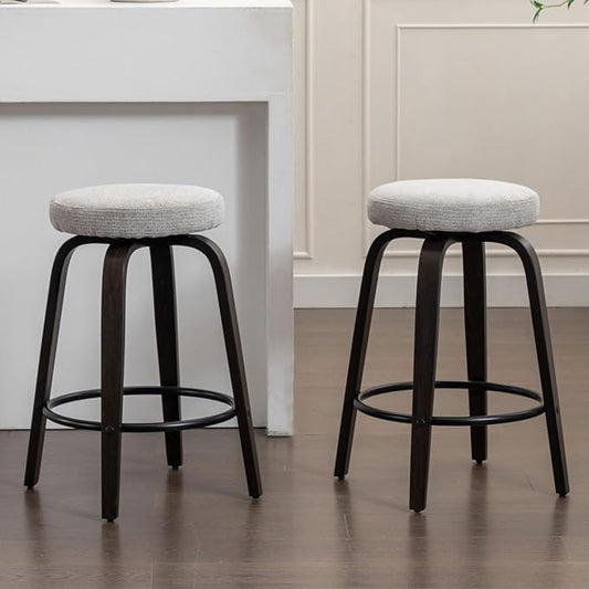 Swivel Bar Stools Set of 2 for Island Kitchen, Modern 26" Backless Counter Height Bar Stools, 360 Swivel Seat Grey