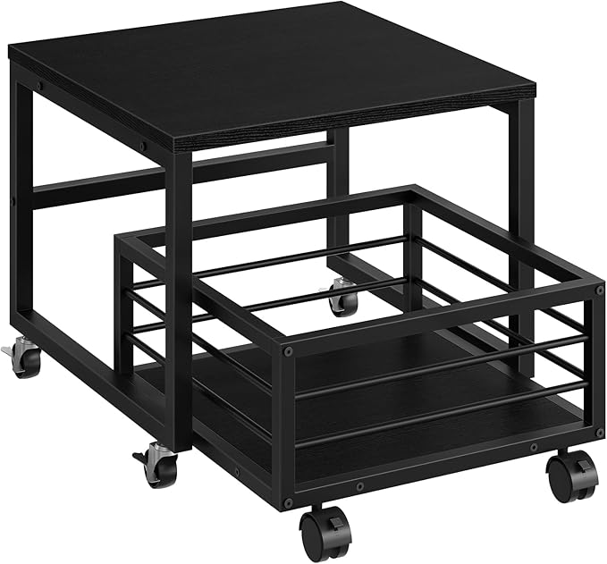 HOOBRO Mini Fridge Stand with Movable Storage Basket, Mini Fridge Cabinet with Wheels and Adjustable Feet, Sturdy Metal Frame, for Home, Apartment, Office, Black BB155TL01