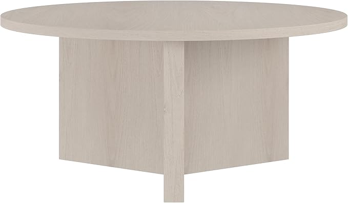 Henn&Hart 36" Round Wood Pedestal Coffee Table for Living Room, Family Room, Office, or Apartment, Beech White