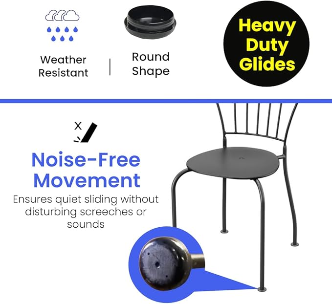 Wrought Iron Chair Glides – Fits 1-1/2" Inside Diameter, Round Plastic Chair Leg Floor Protectors for Patio Furniture, Pack of 16, Black