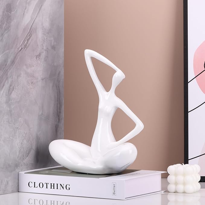 LCCCK White Sculpture Woman Statue Abstract Art Female Statues, Modern Funky Home Decor Yoga - White Decor Accents, for Bookshelf Decorative Objects Shelves Office Shelf Desktop Figurines Decoration