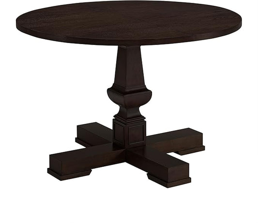 ROME + OAK Rumson Modern Dining Table, 44-Inch Round Tabletop with Sturdy Pedestal Base, Dark Brown - Natural Wood Furniture Piece for Homes