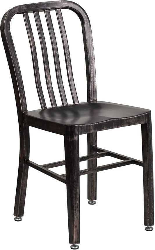 Flash Furniture Commercial Grade Black-Antique Gold Metal Indoor-Outdoor Chair
