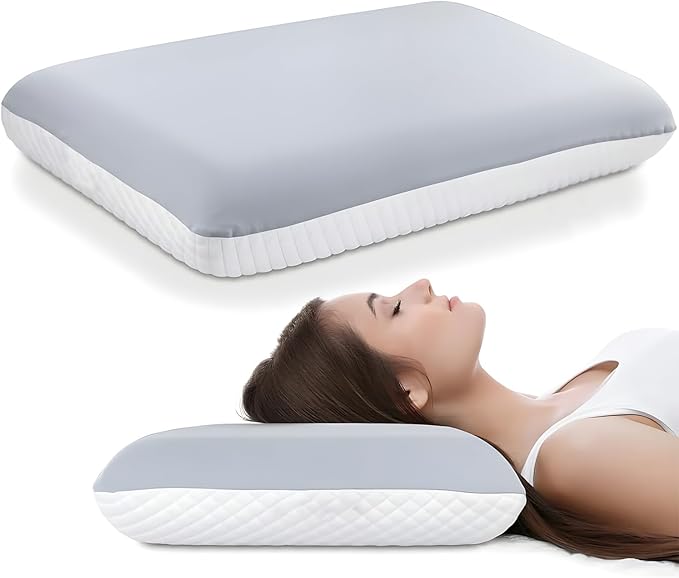 Memory Foam Pillow Queen Size, Cooling Bed Pillow for Sleeping – Medium Firm Neck & Shoulder Support, Slow-Rebound Comfort, Double-Sided All-Season Design, Washable Cover (White & Gray)