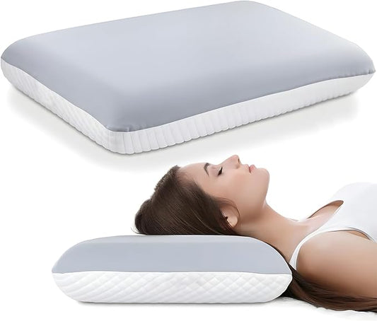 Memory Foam Pillow Queen Size, Cooling Bed Pillow for Sleeping – Medium Firm Neck & Shoulder Support, Slow-Rebound Comfort, Double-Sided All-Season Design, Washable Cover (White & Gray)