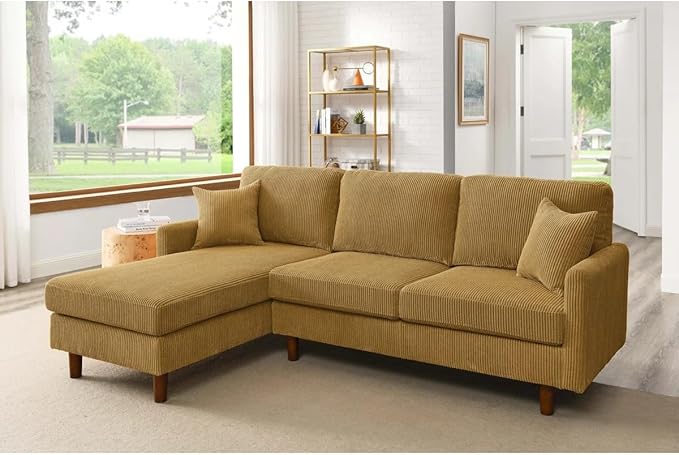 Eafurn L Shaped Modular Sectional Sofa with Left Chaise Lounge, 3 Seater Corner Sectional Couch Corduroy Upholstered Sofa Set w/Thickness Seat Cushions for Living Room Apartment | Wooden Frame, Removable Cushions, pocket spring, Easy Assembly