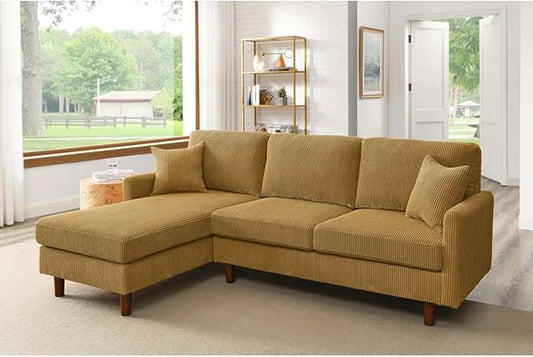 Eafurn L Shaped Modular Sectional Sofa with Left Chaise Lounge, 3 Seater Corner Sectional Couch Corduroy Upholstered Sofa Set w/Thickness Seat Cushions for Living Room Apartment | Wooden Frame, Removable Cushions, pocket spring, Easy Assembly