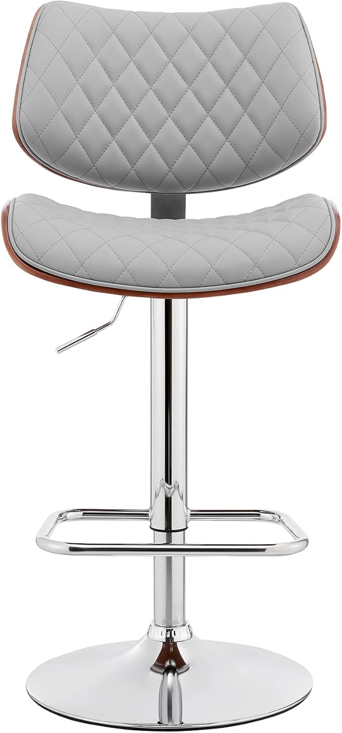 Armen Living Leland Adjustable Grey Faux Leather and Chrome Finish Bar Stool