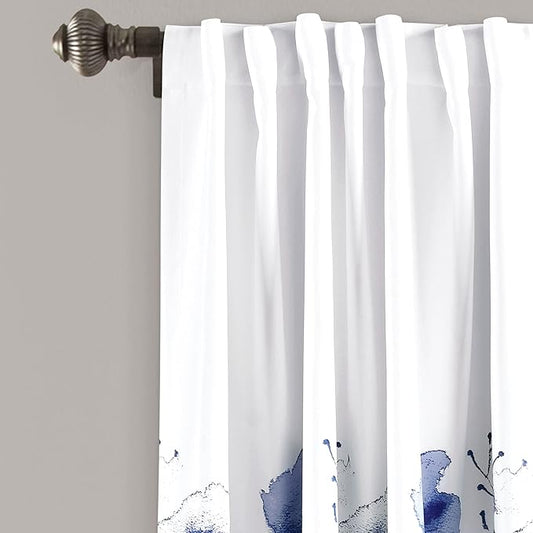 Lush Decor Zuri Flora Light Filtering Window Curtain Panel Pair, 63" Long x 52" Wide, Navy