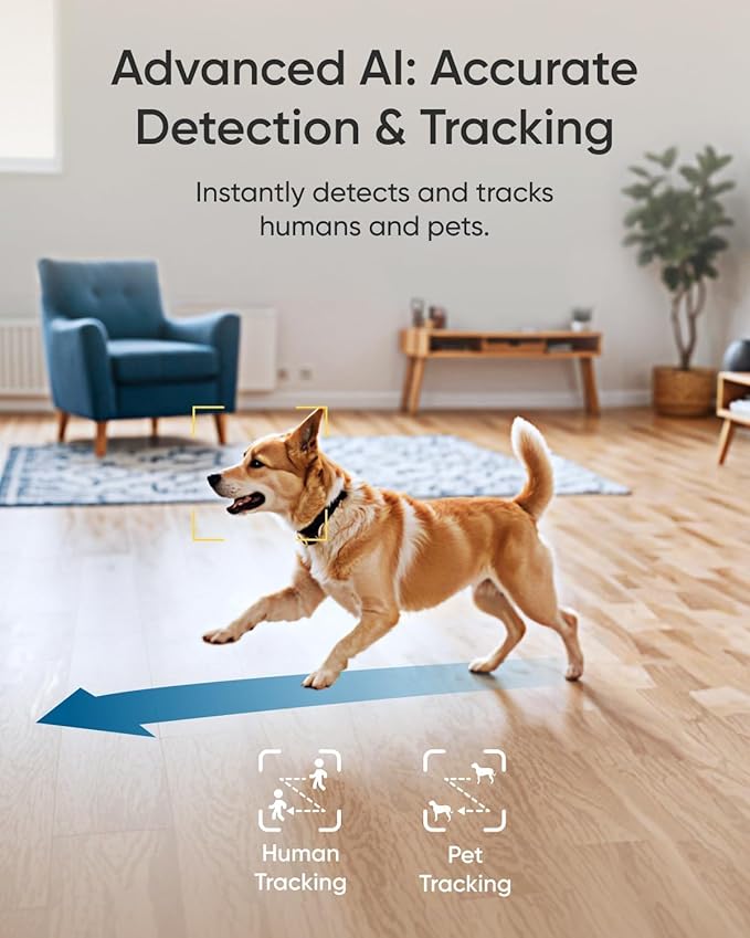 eufy Security 4K UHD Indoor Camera E30,360° Pan Tilt,AI Auto Tracking,Color Night Vision,Pet/Baby Camera with Two-Way Audio,AI Human/Pet Detection,Works with HomeKit,No Monthly Fee, White
