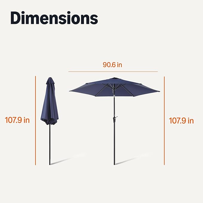 Amazon Basics Patio Umbrella with Crank Lift and Push Button Tilt, 9 Foot, Navy, Aluminum Pole with Steel Ribs