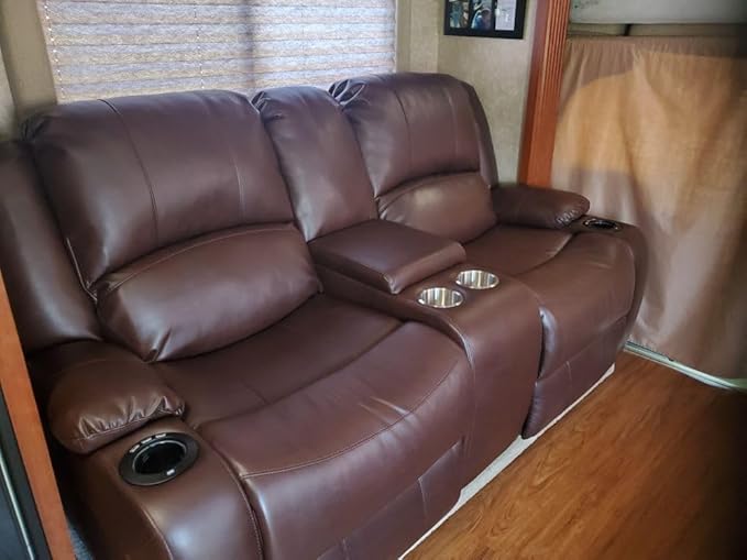 RecPro Charles 70" Powered Double RV Wall Hugger Recliner Sofa | Loveseat | RV Furniture with Upgraded 2023 Fabric (Chestnut)